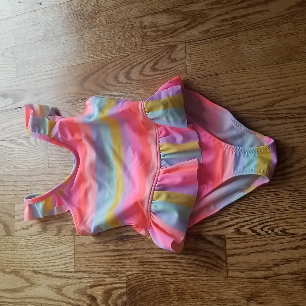 (4T) Oshkosh B'gosh Colorful Neon Rainbow Pastel Ruffle Beach Resortwear Swim